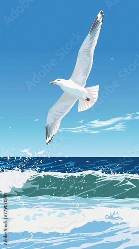 Seagull clipart soaring over the ocean