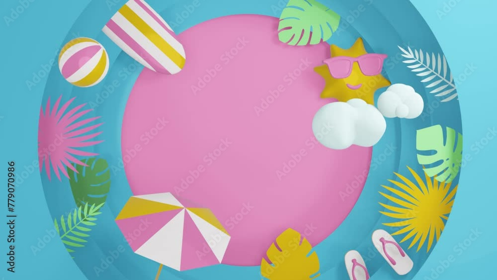 3D animation summer sales social media post template, suitable for travel agency or product campaign.
