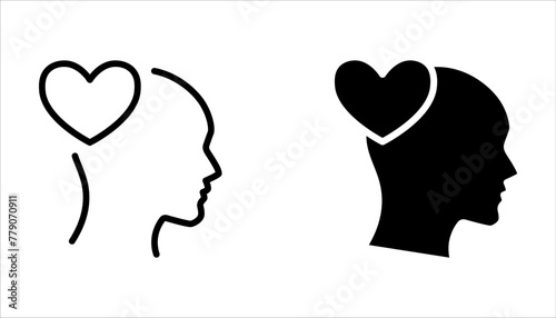 head with heart vector icon set on white background