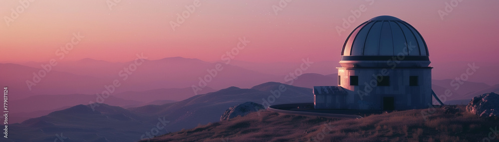 Atmospheric stock image of a quiet observatory at twilight, the dome silhouetted against a gradient sky ,hyper realistic, low noise, low texture Atmospheric stock image of a quiet observatory at twilight, the dome silhouetted against a gradient sky ,hyper realistic, low noise, low texture