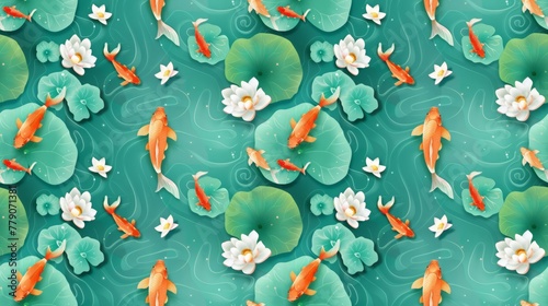 Goldfish swimming in a vibrant pond, tranquil and bright © FoxGrafy