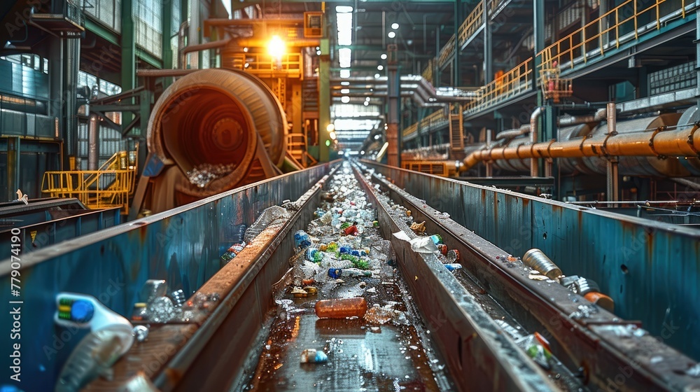 Waste recycling factory, manage waste in the workplace. Generative AI.