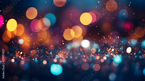 Abstract blur of festivity an image of a joyful and bokeh filled night light background Abstract bokeh background. Gold bokeh on defocused dark blue background © Take ME