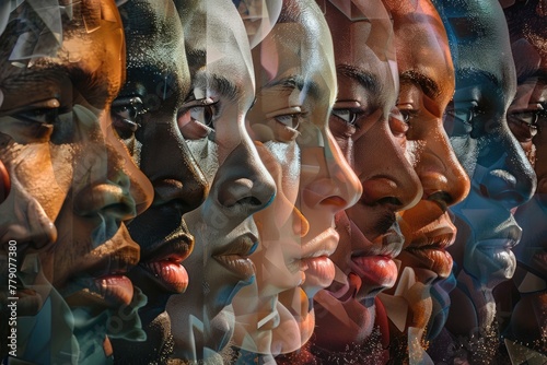 A collage of skin tones, celebrating human diversity, each shade glowing under a unified light, 3D illustration