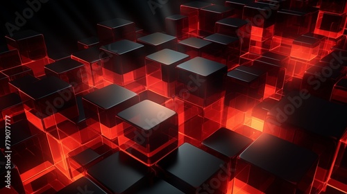Abstract 3D Render of Red Illuminated Cubes with a Dark Backgrou photo