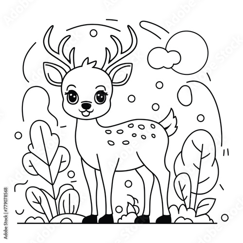 Hand drawn deer outline illustration