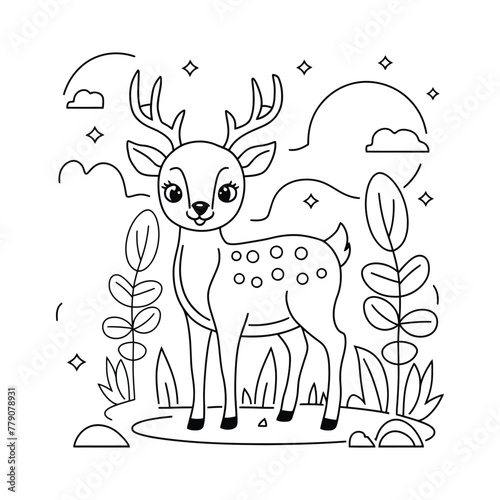 Hand drawn deer outline illustration