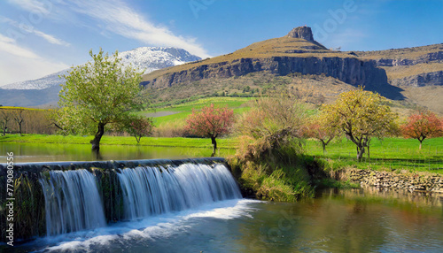 Cascata rio calmo, paisagem verde , montanha  photo