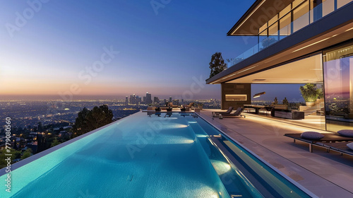 A contemporary residence with a rooftop pool and amazing views of the city.