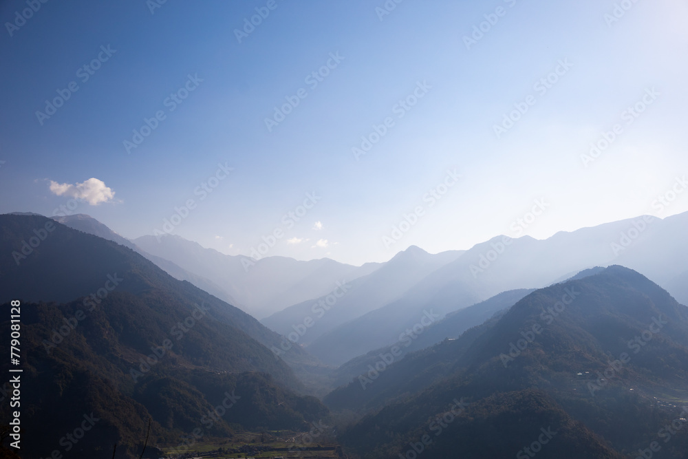 hazy hills seen in pokhara