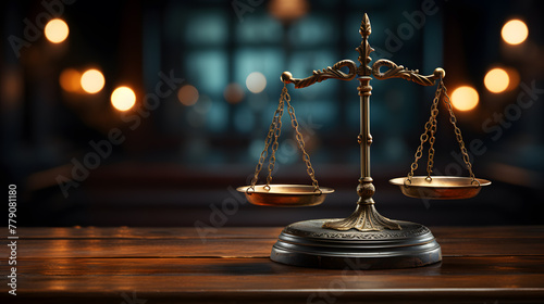 scale of justice,Scales of Justice in the dark Court Hall Law concept of Judiciary Jurisprudence and Justice Copy space Generative AI illustrator,Justice and equality symbolized by legal scales on des photo