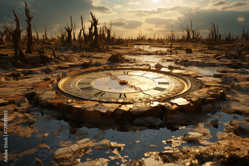 A surreal image of a giant clock melting in a desert landscape, symbolizing the passage of time and the transience of existence