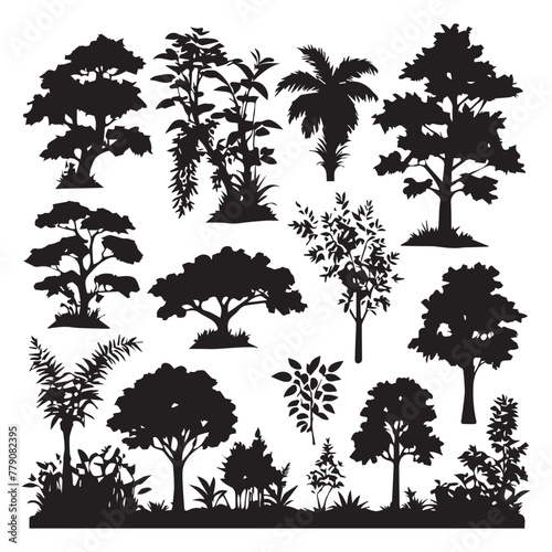 Set of plant and tree silhouette