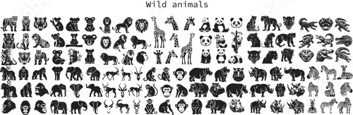 Wild nimals silhouettes collection. Isolated on White background.