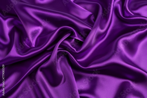 Purple silk fabric with waves and folds, isolated on a purple background