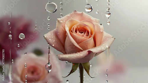 rose in pink purple and blue color full frame background with water drops lying on the sepals of the background abstract rose with flowers in the background abstract romantic view and background  photo