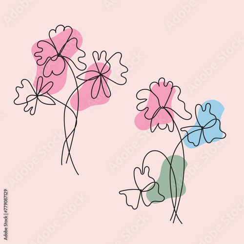 vector flat design of linear leaves and flowers