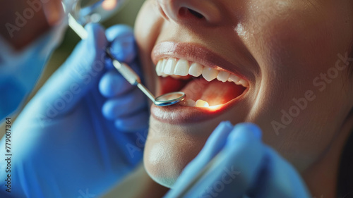 Woman having a dental examination.