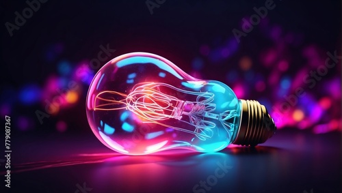 A glowing light bulb against a dark background.

