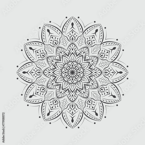 Black and white mandala ornamental pattern, floral mandala ornament