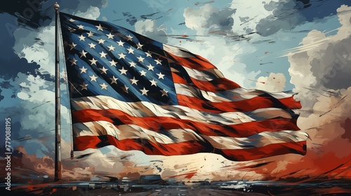 American flag, wind, celebration, pattern, grunge