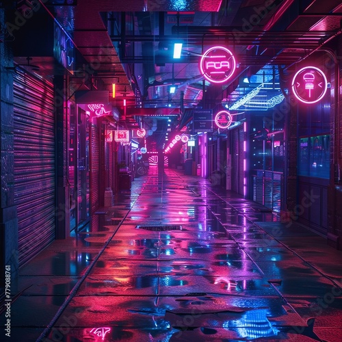 Neon Blade City, Cyberpunk, Night Photography, Futuristic NeonLit Environment , digital photography