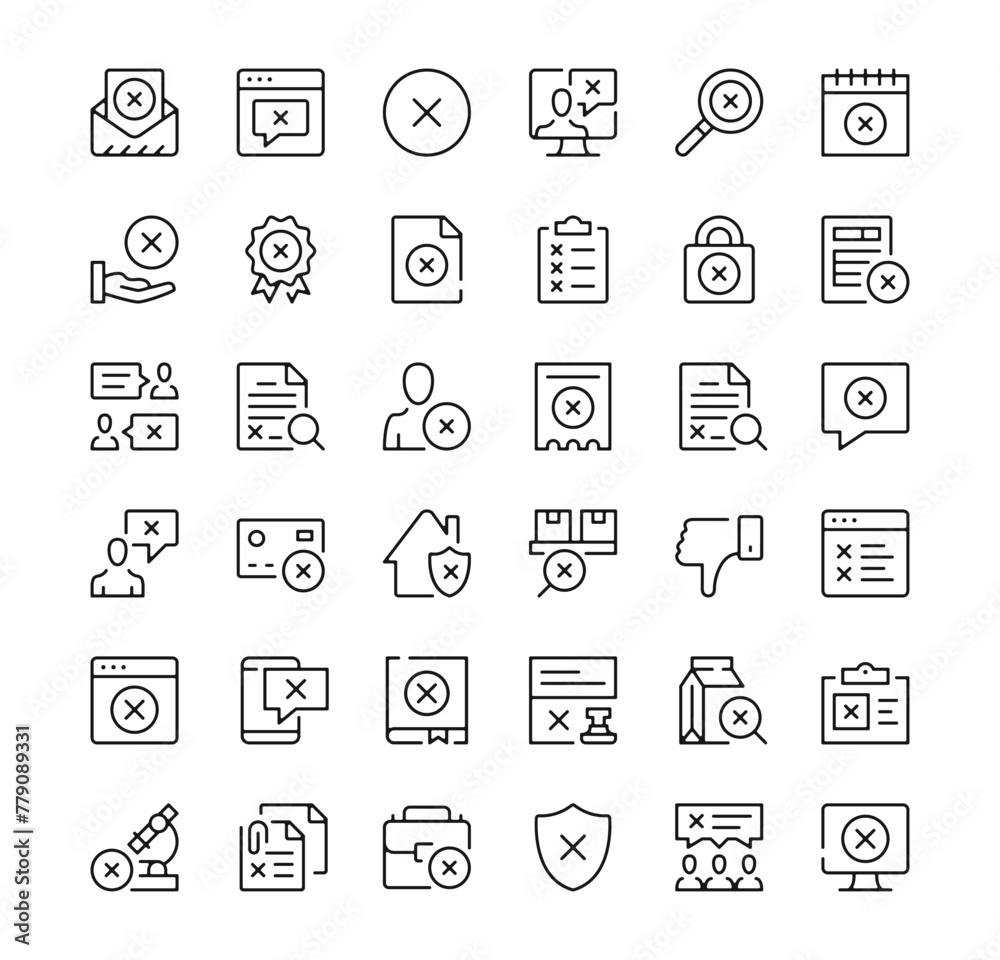 Rejection icons set. Vector line icons. Black outline stroke symbols Rejection icons set. Vector line icons. Black outline stroke symbols