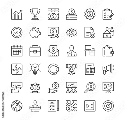 Business icons set. Vector line icons. Black outline stroke symbols