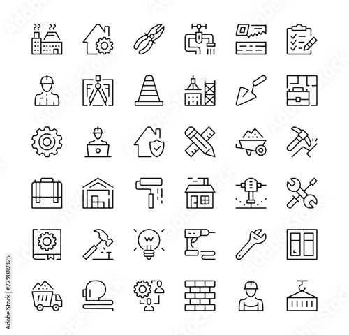 Construction icons set. Vector line icons. Black outline stroke symbols