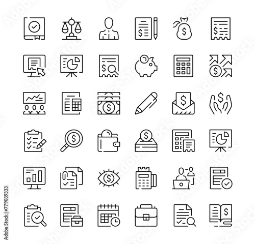 Accounting icons set. Vector line icons. Black outline stroke symbols