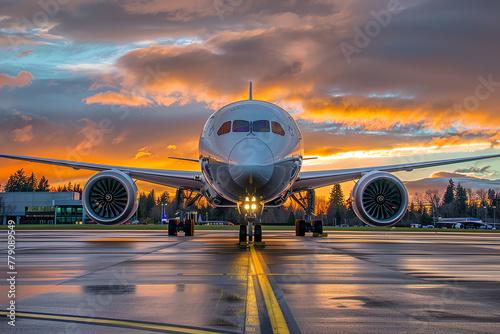 Elegant Airliner in Fiery Sunset Magnificence photo