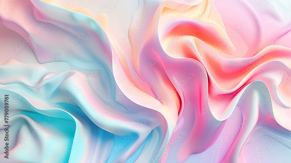 Obraz premium A seamless flow of pastel hues in an abstract design that mimics soft, undulating fabric waves, blending pinks, blues, and creams.
