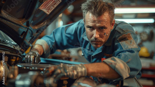 Man repairing car engine