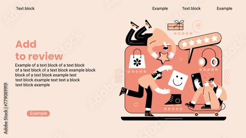 People give star feedback. Characters choose a satisfaction rating. People leave a positive review. User experience concept.