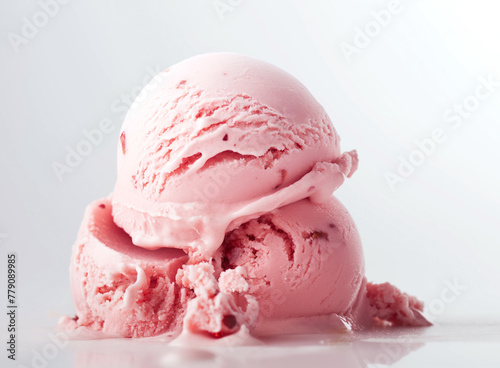  one scoop of pink ice cream on a white background