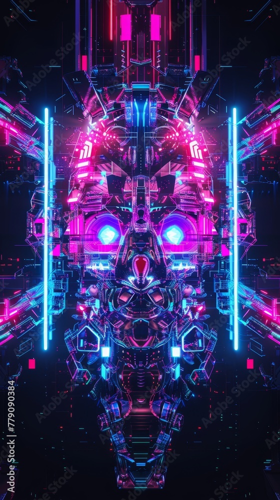digital face neon futuristic digital face neon futuristic