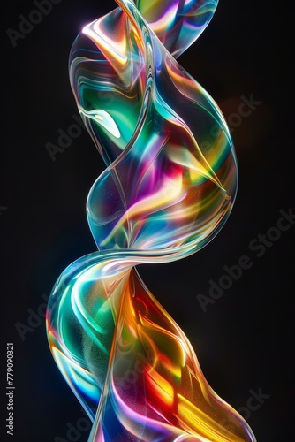 4h A colorful glass ribbon curves in the air, black background, 