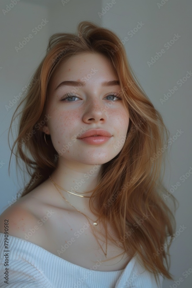 a beautiful girl of Slavic appearance, her face has natural skin without makeup, the girl has light hair, a beautiful girl of Slavic appearance, her face has natural skin without makeup, the girl has light hair,