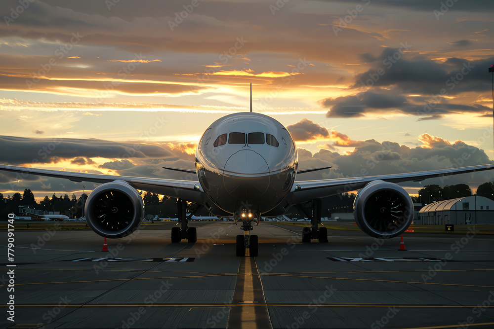 Elegant Airliner in Fiery Sunset Magnificence