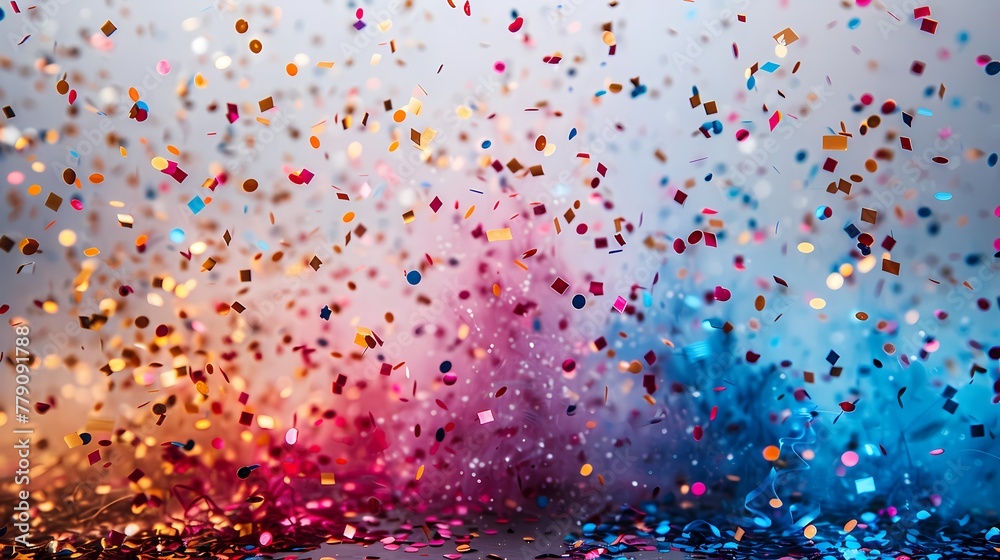 A white background adorned with scattered colorful confetti, reminiscent of the festive atmosphere during Basant