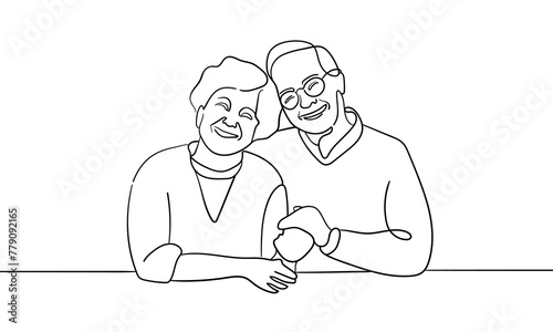 Grandparents together continuous line art drawing isolated on white background. Love line art drawing. Vector illustration