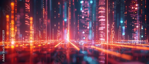 Futuristic Data Highway: AI, Nano & Crypto Synergy. Concept Artificial Intelligence, Nanotechnology, Cryptocurrency, Futuristic Technology, Data Innovation