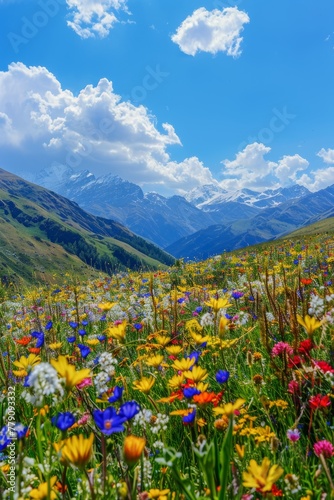 Bright colors, nature, vast grasslands, colorful flower seas, red, yellow, blue,