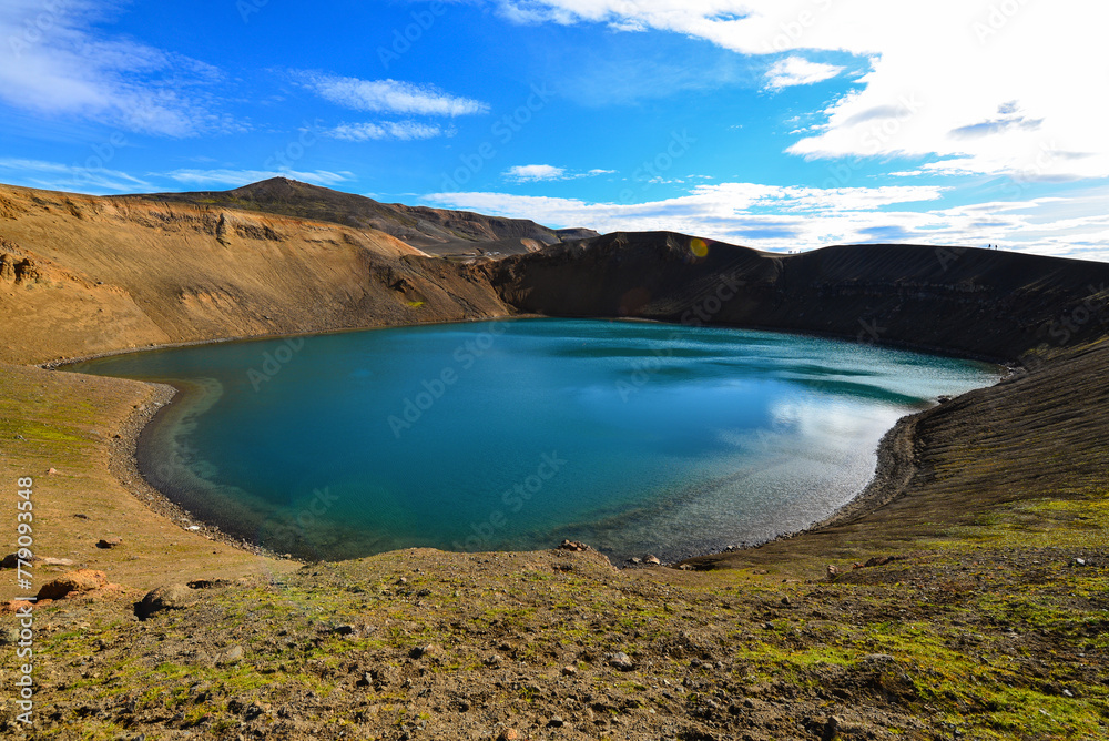 The explosion crater and turquoise lake of Víti in the Krafla fissure area of northern Iceland.