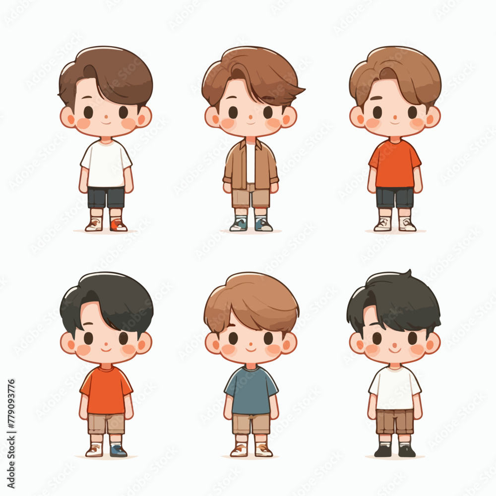 cartoon character collection cute boys smiling