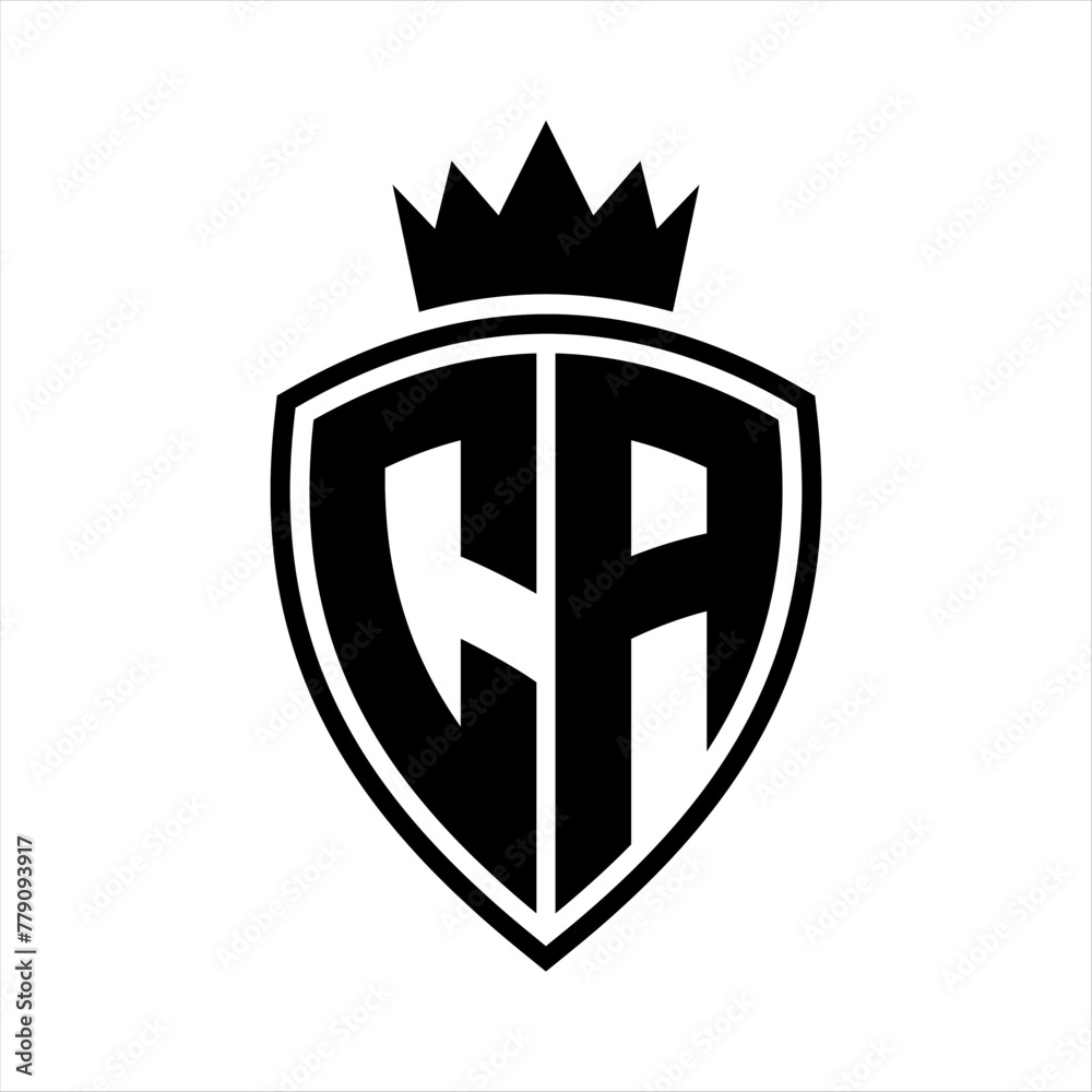 CA Letter monogram shield and crown outline shape with black and white color design CA Letter monogram shield and crown outline shape with black and white color design