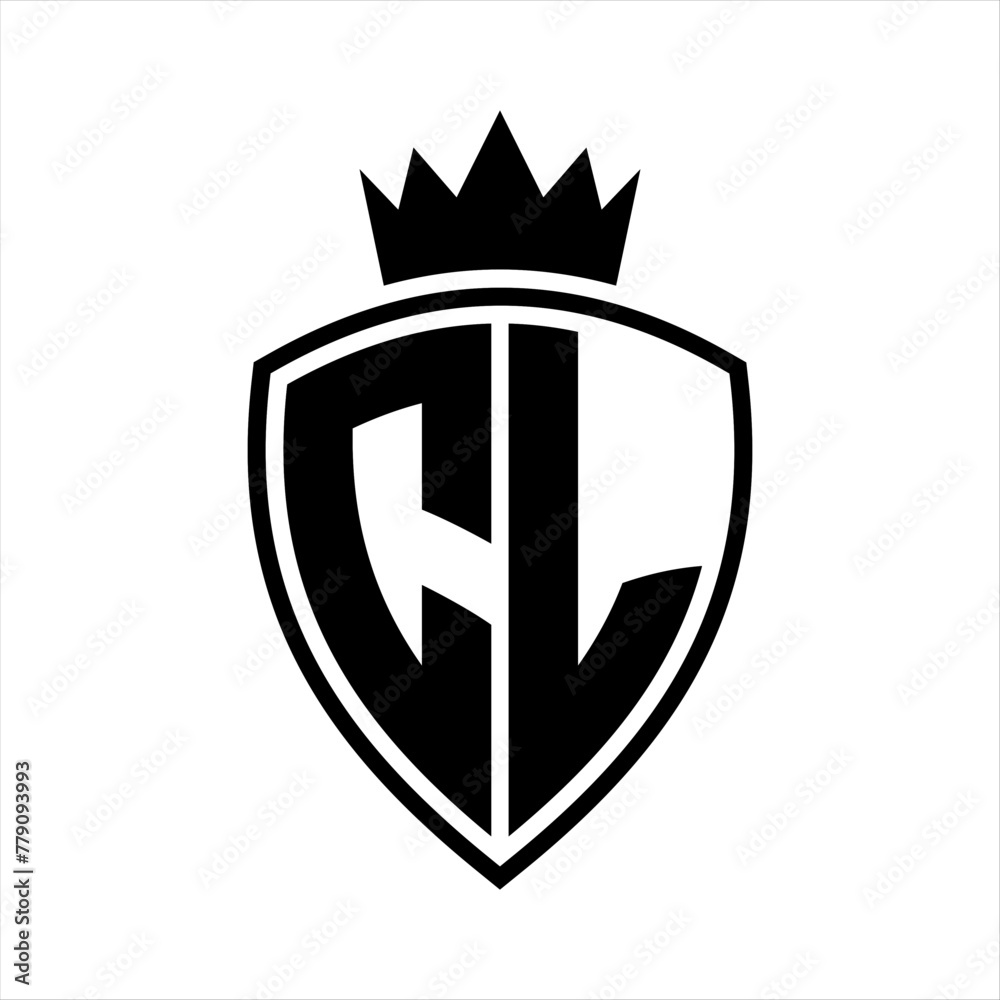 CL Letter monogram shield and crown outline shape with black and white color design CL Letter monogram shield and crown outline shape with black and white color design