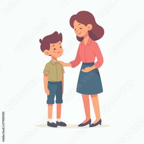 mother giving support to son in a flat design illustration