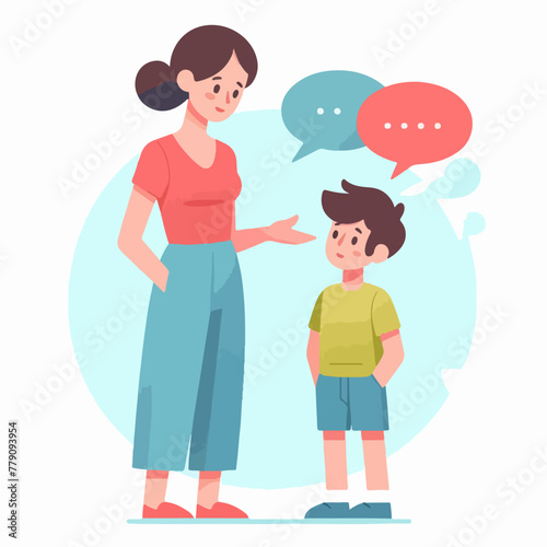 mom talking to child in a flat design illustration