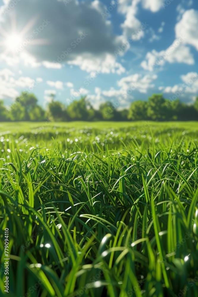 Obraz premium Clean grass, low Angle shooting, wide Angle lens, 